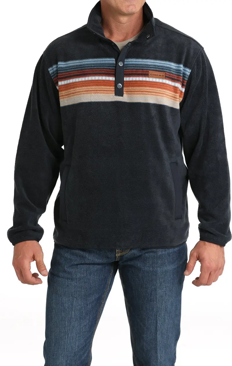Cinch Men's Navy Multicolored Stripe Fleece Pullover 1
