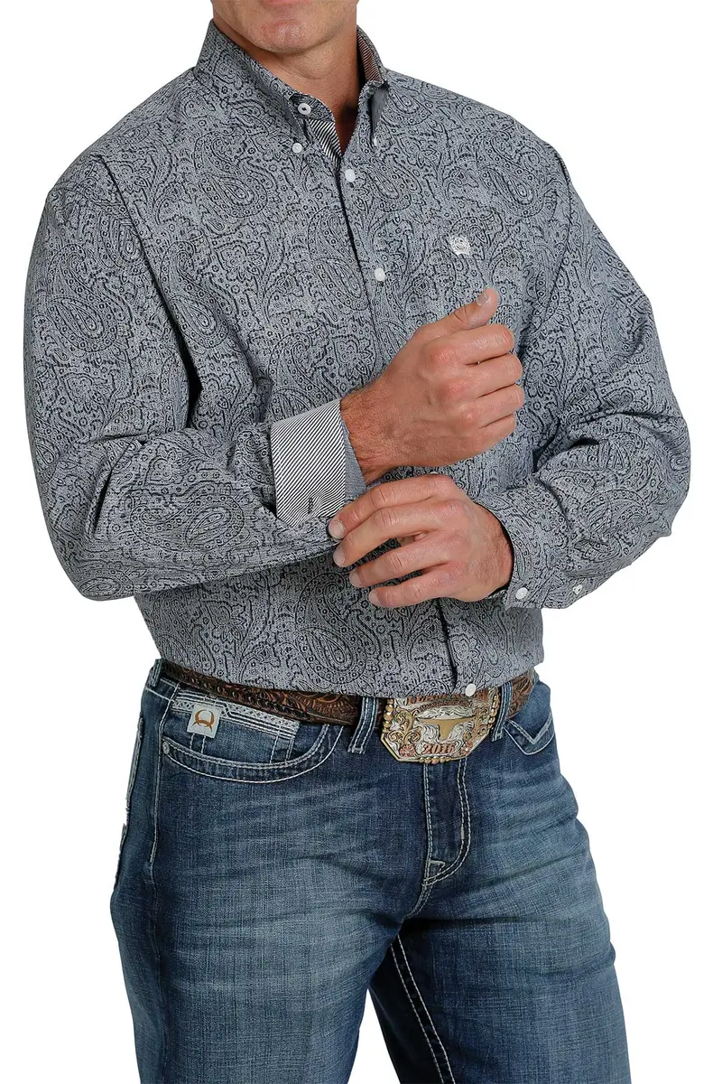 Cinch Men's Navy Paisley Stripe Button Down Shirt 3