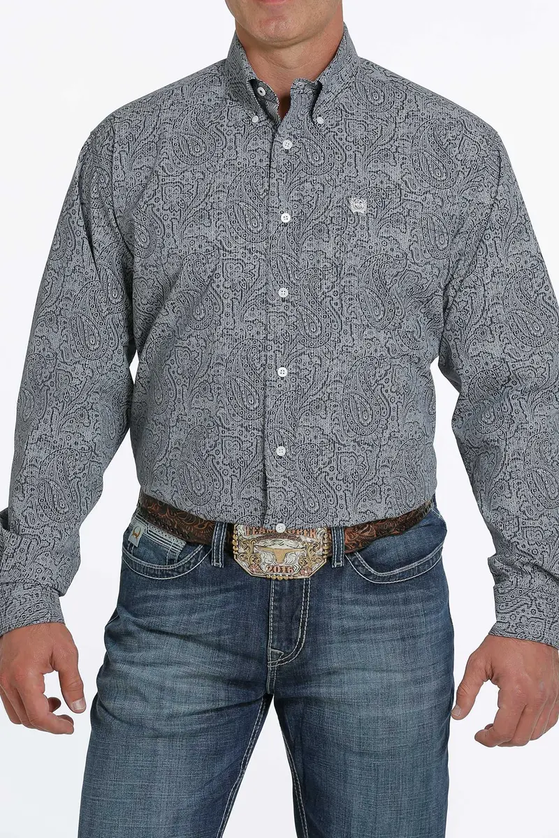 Cinch Men's Navy Paisley Stripe Button Down Shirt 4