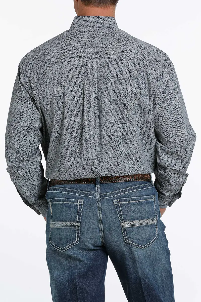 Cinch Men's Navy Paisley Stripe Button Down Shirt 5