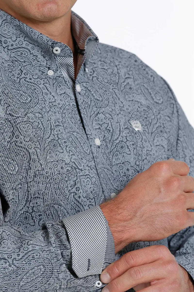 Cinch Men's Navy Paisley Stripe Button Down Shirt 6