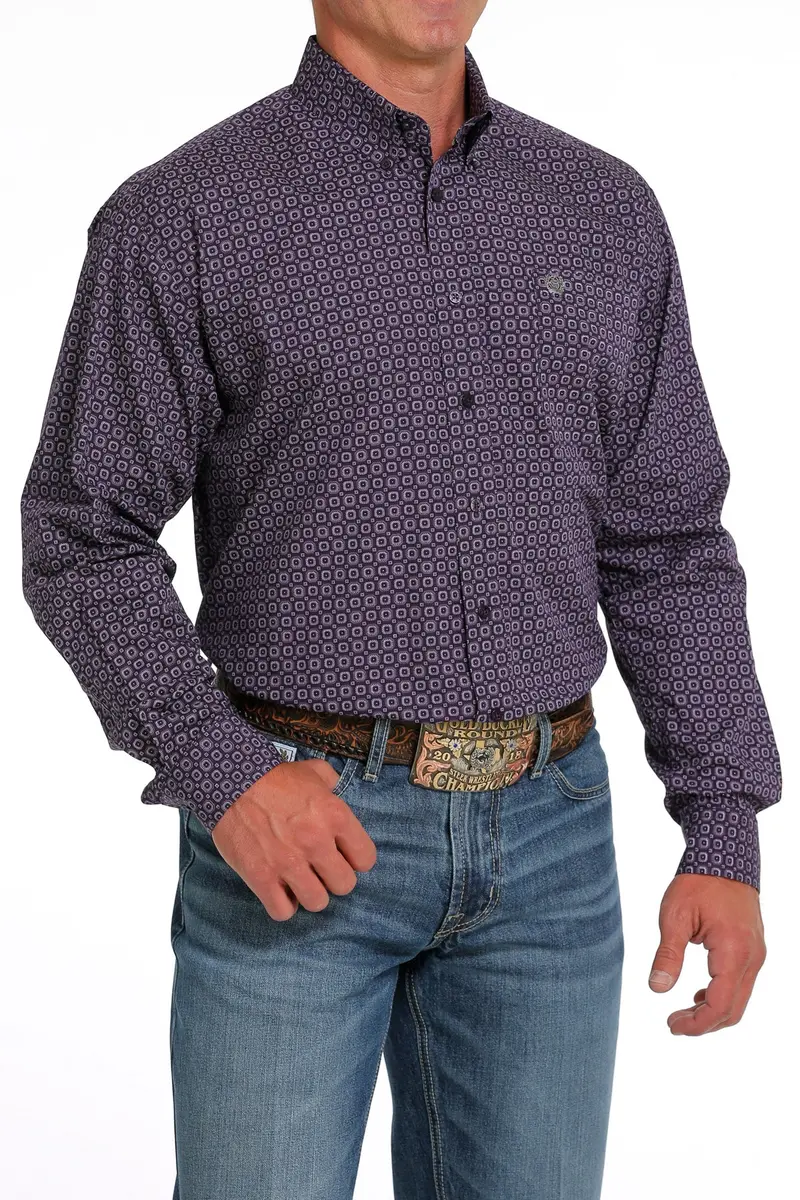 Cinch Men's Purple Geometric Button Down Western Shirt 2