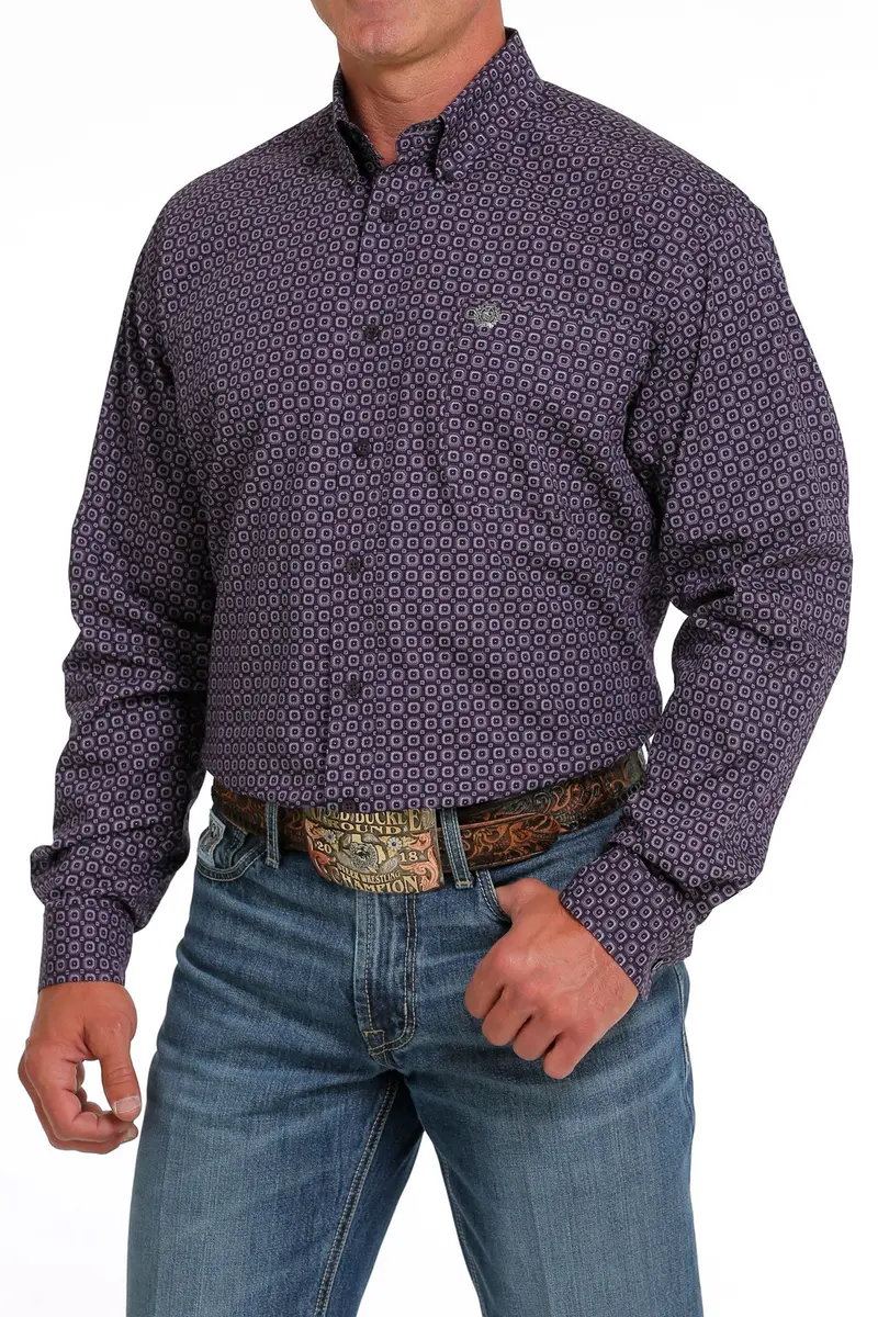 Cinch Men's Purple Geometric Button Down Western Shirt 3