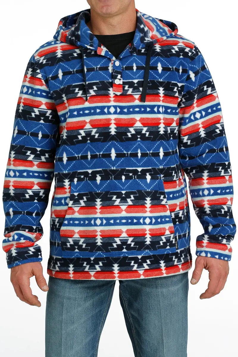 Cinch Men's Red And Blue Southwestern Polar Fleece Hoodie 2
