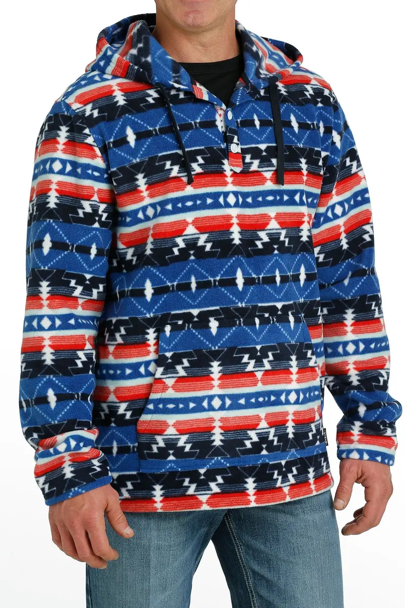 Cinch Men's Red And Blue Southwestern Polar Fleece Hoodie 3