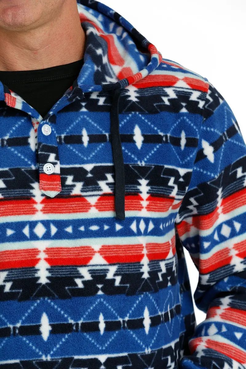 Cinch Men's Red And Blue Southwestern Polar Fleece Hoodie 5