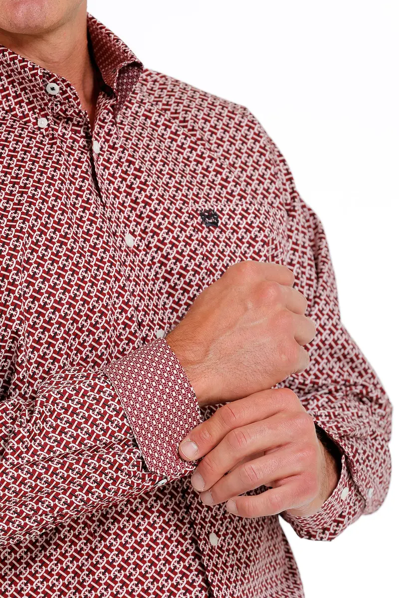 Cinch Men's Red And White Geometric Button Down Western Shirt 4