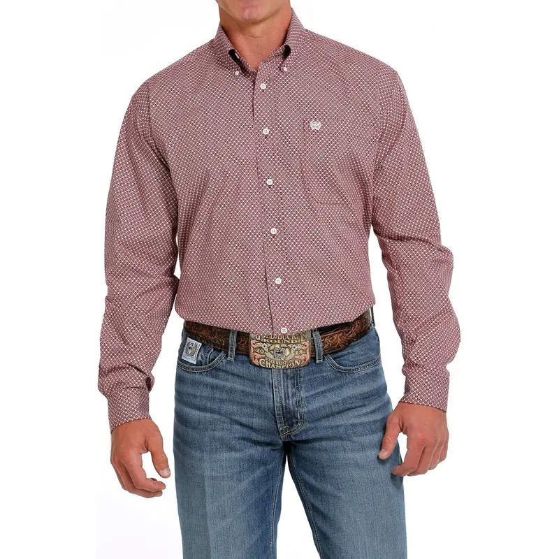 Cinch Men's Red Geometric Button Down Western Shirt 1