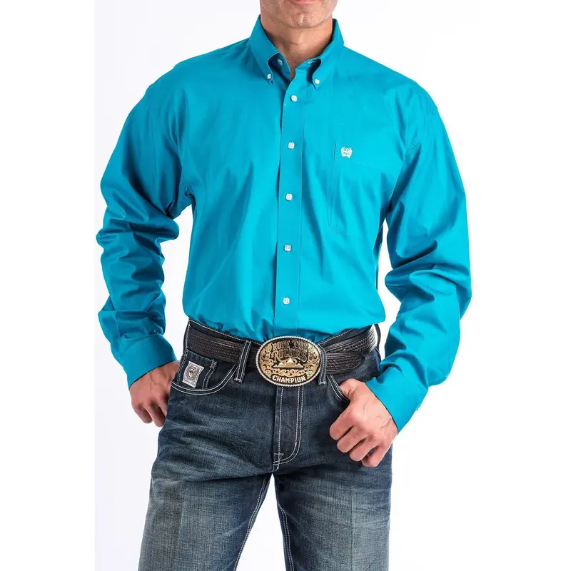 Cinch Men's Solid Turquoise Button-Down Western Shirt 1