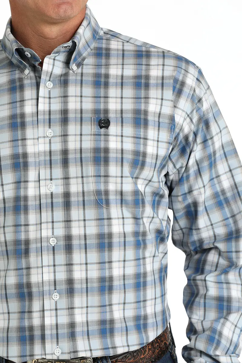 Cinch Men's White And Blue Plaid Button Down Shirt 4