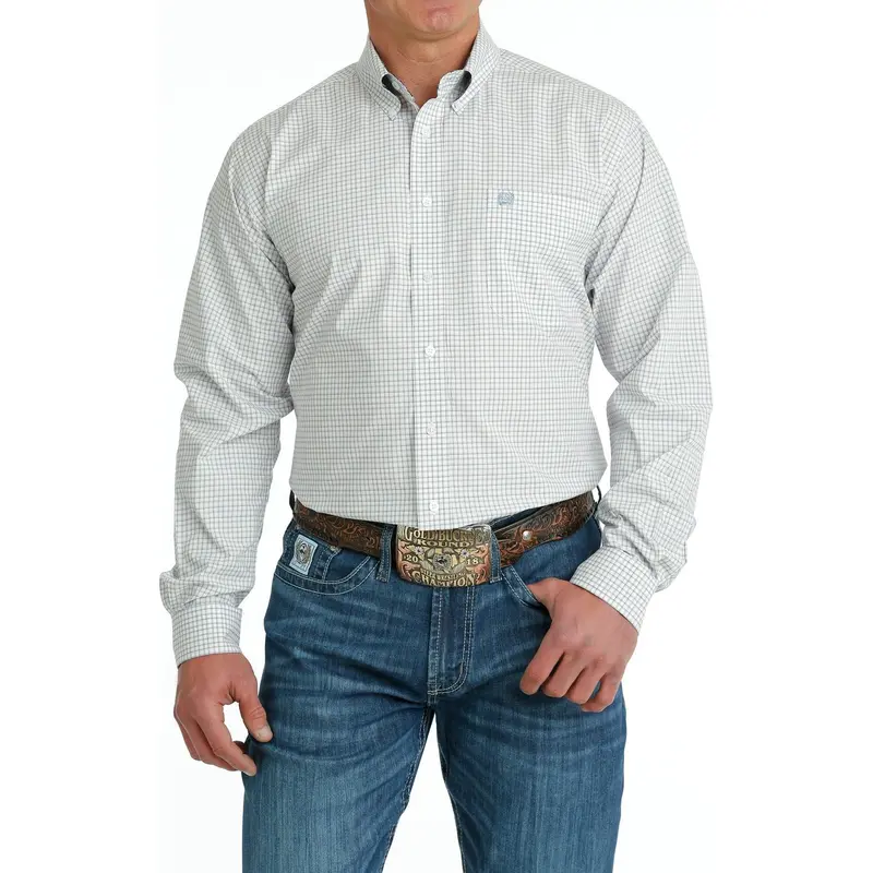 Cinch Men's White And Blue Plaid Western Shirt 1