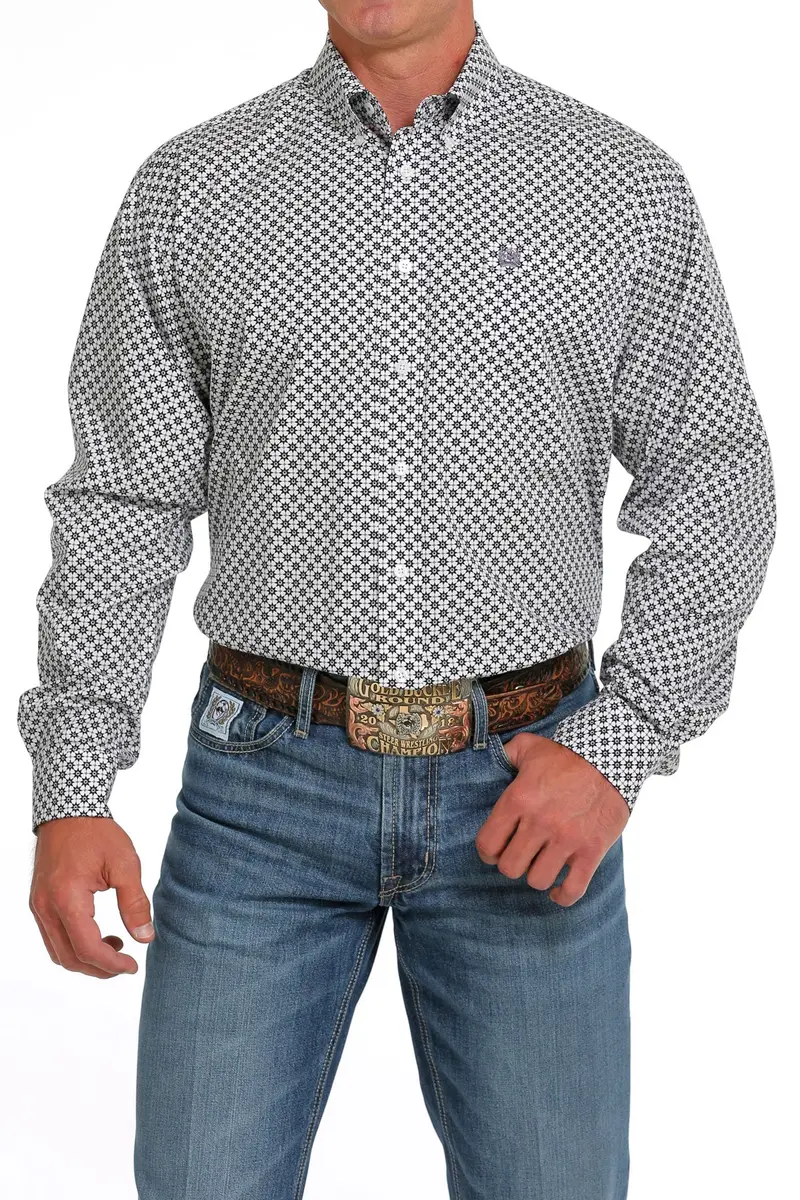 Cinch Men's White And Purple Geometric Button Down Western Shirt 2