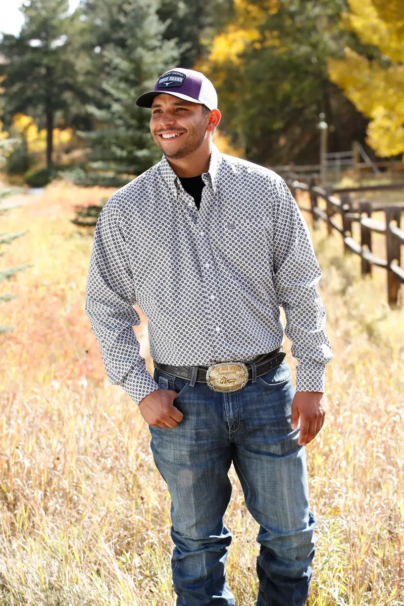 Cinch Men's White And Purple Geometric Button Down Western Shirt 3