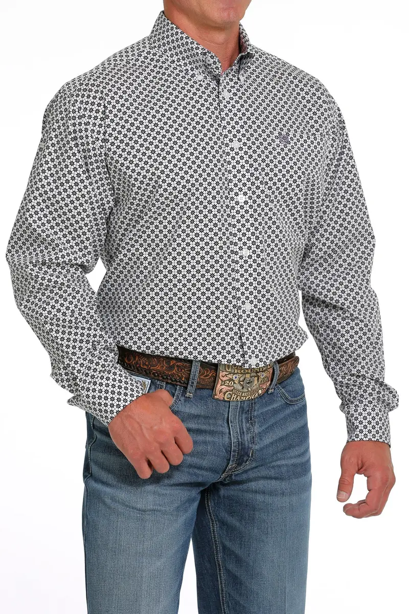 Cinch Men's White And Purple Geometric Button Down Western Shirt 4