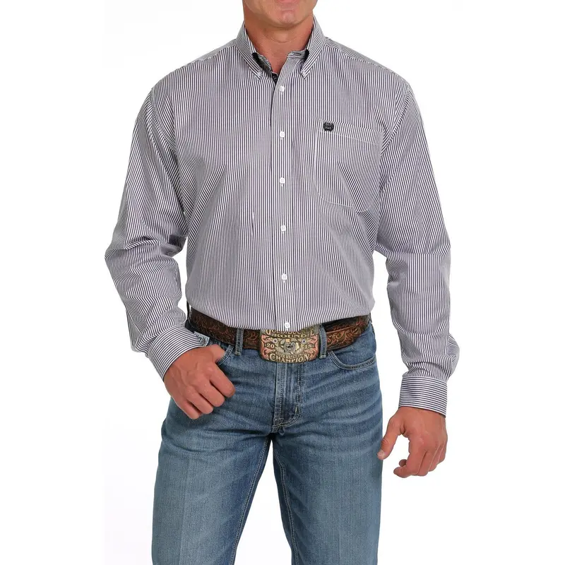 Cinch Men's White And Purple Stripe Tencel Button Down Western Shirt 1