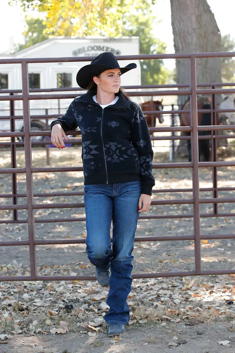 Cinch Women's Black And Gray Aztec Polar Fleece Jacket 1