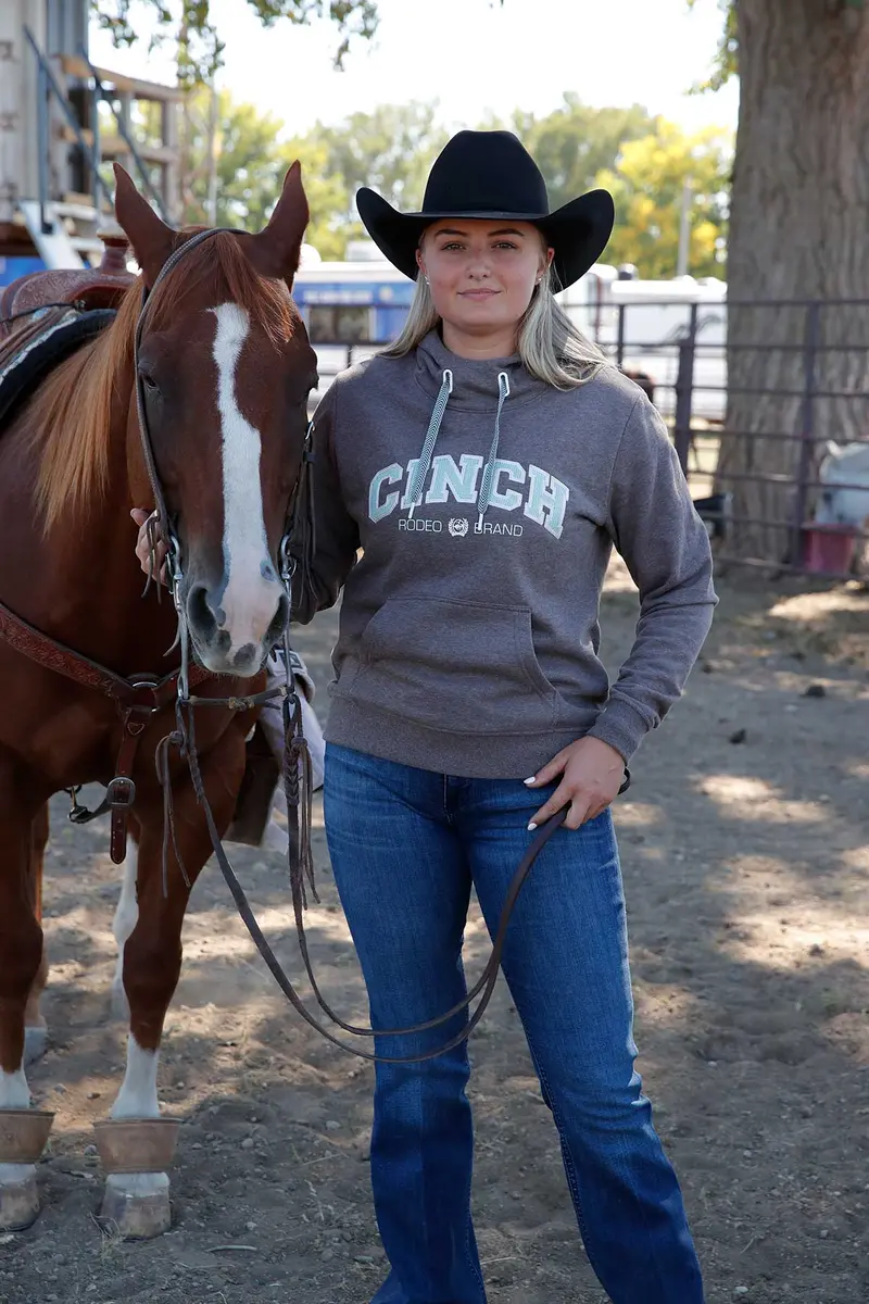 Cinch Women's Brown And Blue Logo Hoodie 1