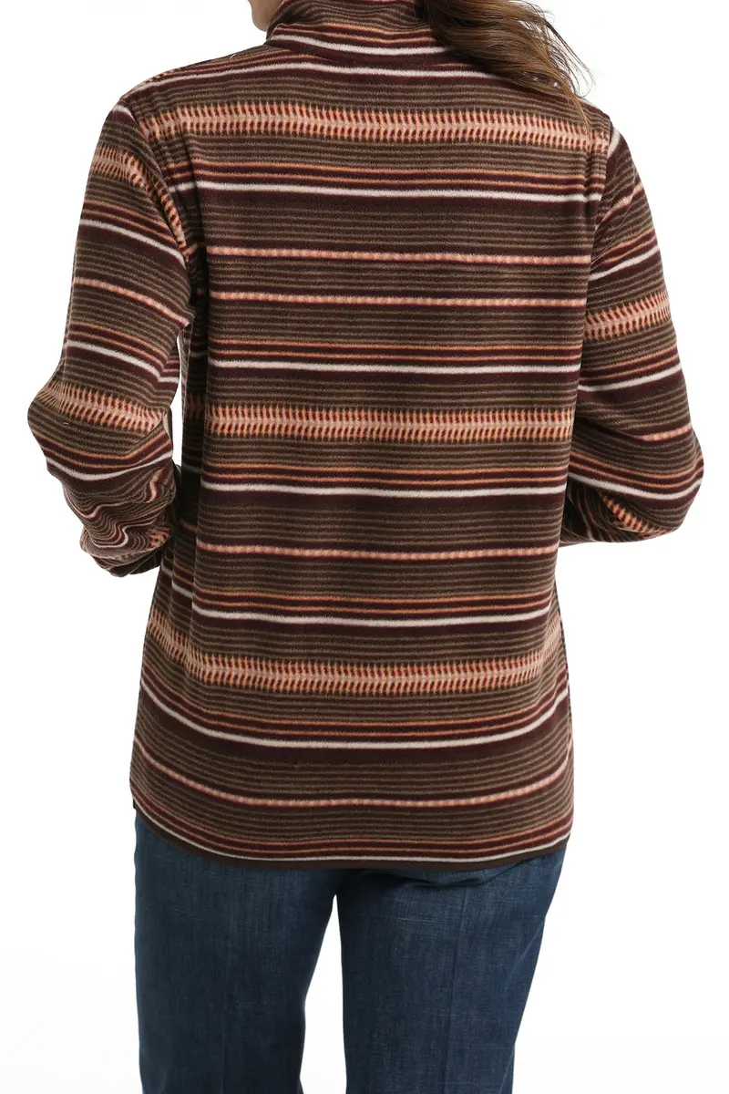Cinch Women's Brown And Coral Striped Fleece Pullover 5