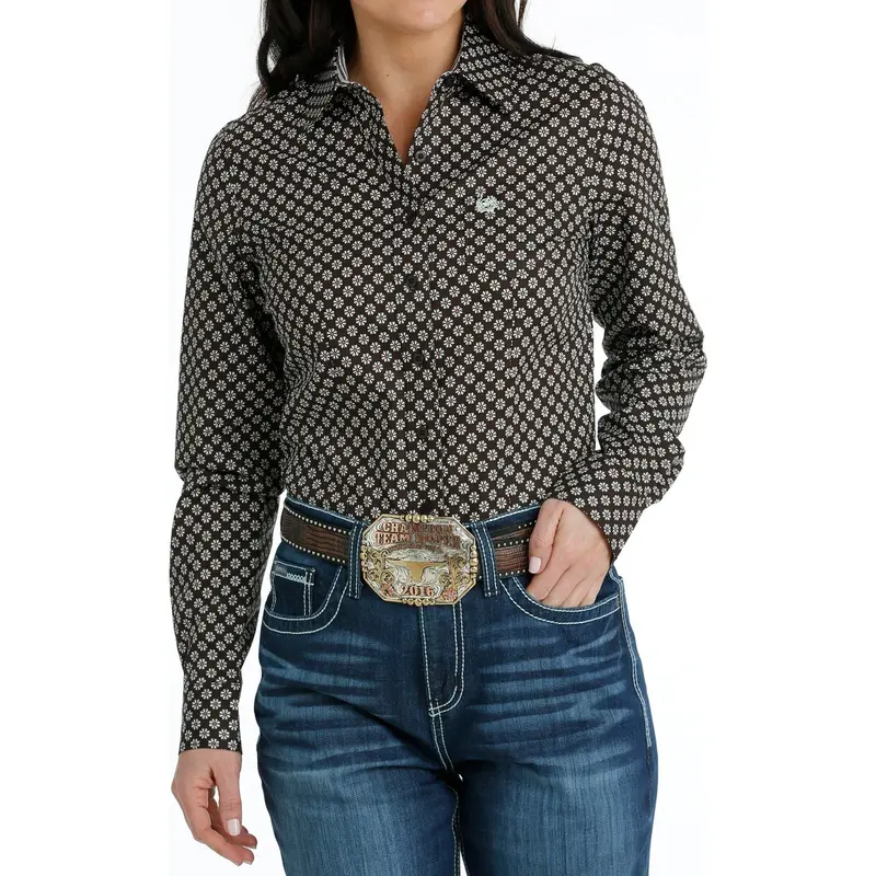 Cinch Women's Brown Daisy Button Down Western Shirt 1