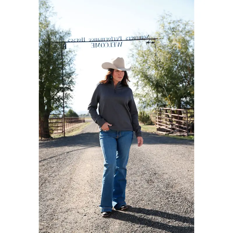 Cinch Women's Charcoal Quarter Zip Sweater Knit Pullover 1