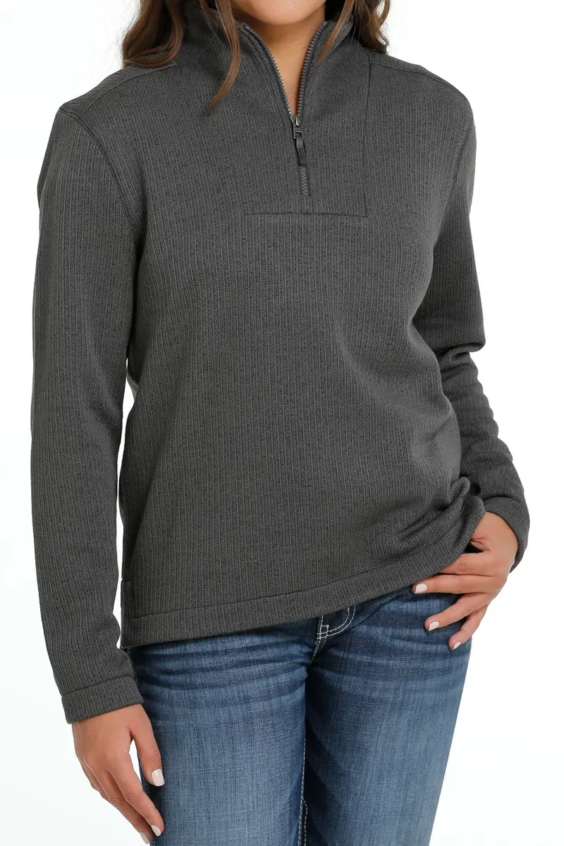 Cinch Women's Charcoal Quarter Zip Sweater Knit Pullover 2