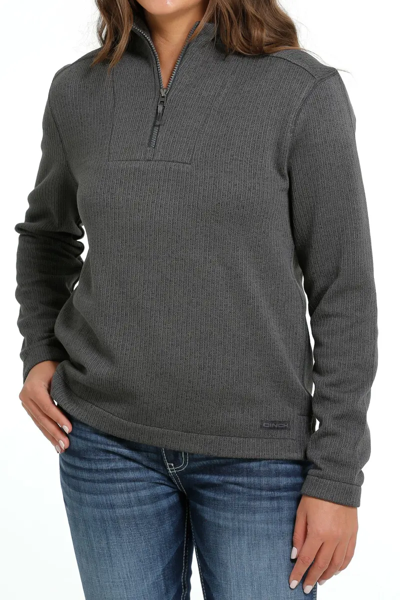 Cinch Women's Charcoal Quarter Zip Sweater Knit Pullover 3