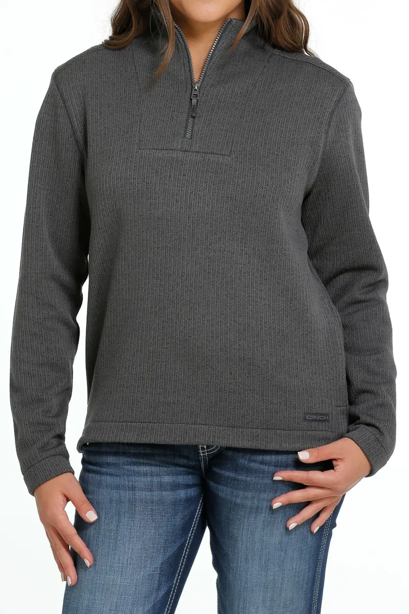 Cinch Women's Charcoal Quarter Zip Sweater Knit Pullover 5