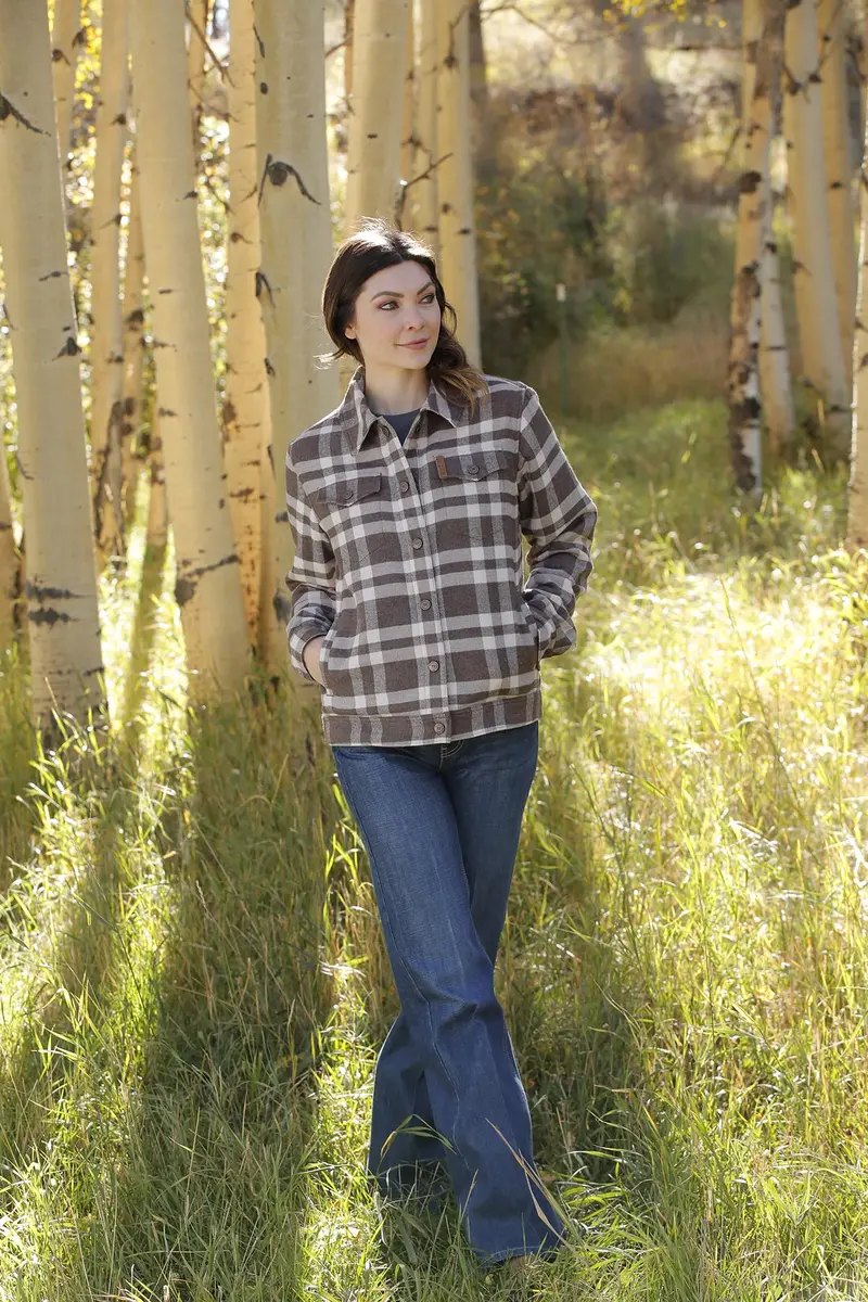 Cinch Women's Gray And Brown Plaid Trucker Jacket 1