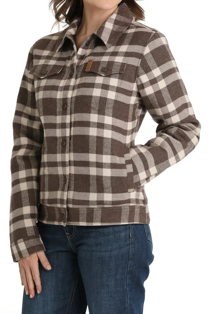 Cinch Women's Gray And Brown Plaid Trucker Jacket 2