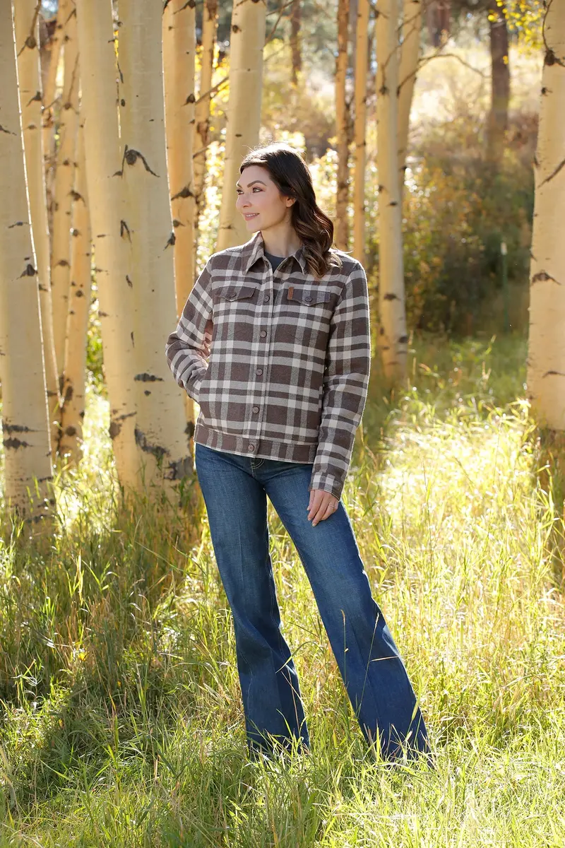 Cinch Women's Gray And Brown Plaid Trucker Jacket 3