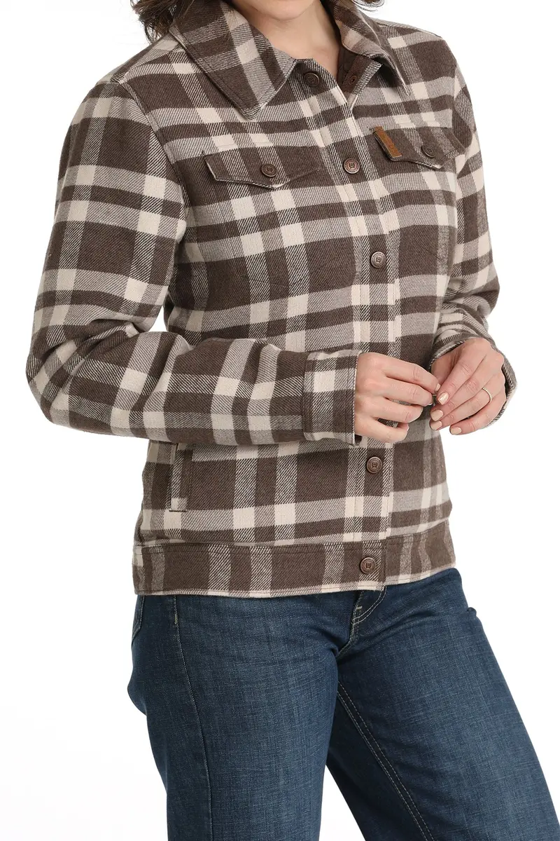 Cinch Women's Gray And Brown Plaid Trucker Jacket 4