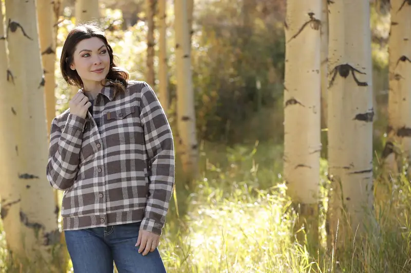 Cinch Women's Gray And Brown Plaid Trucker Jacket 5