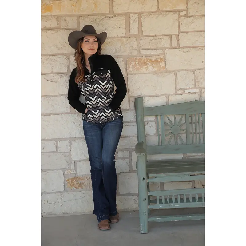 Cinch Women's Grey And Black Polar Fleece Pullover 1