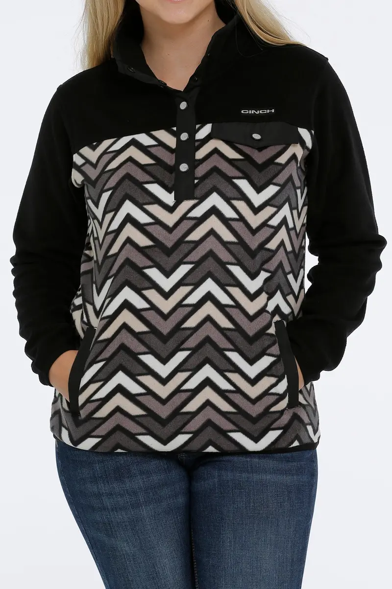 Cinch Women's Grey And Black Polar Fleece Pullover 2