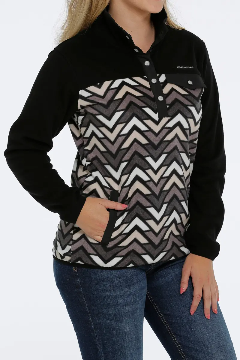Cinch Women's Grey And Black Polar Fleece Pullover 5