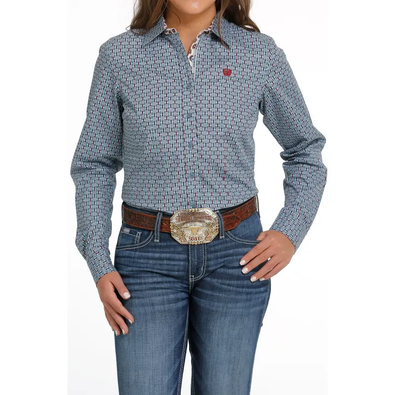 Cinch Women's Light Blue Print Western Shirt 1