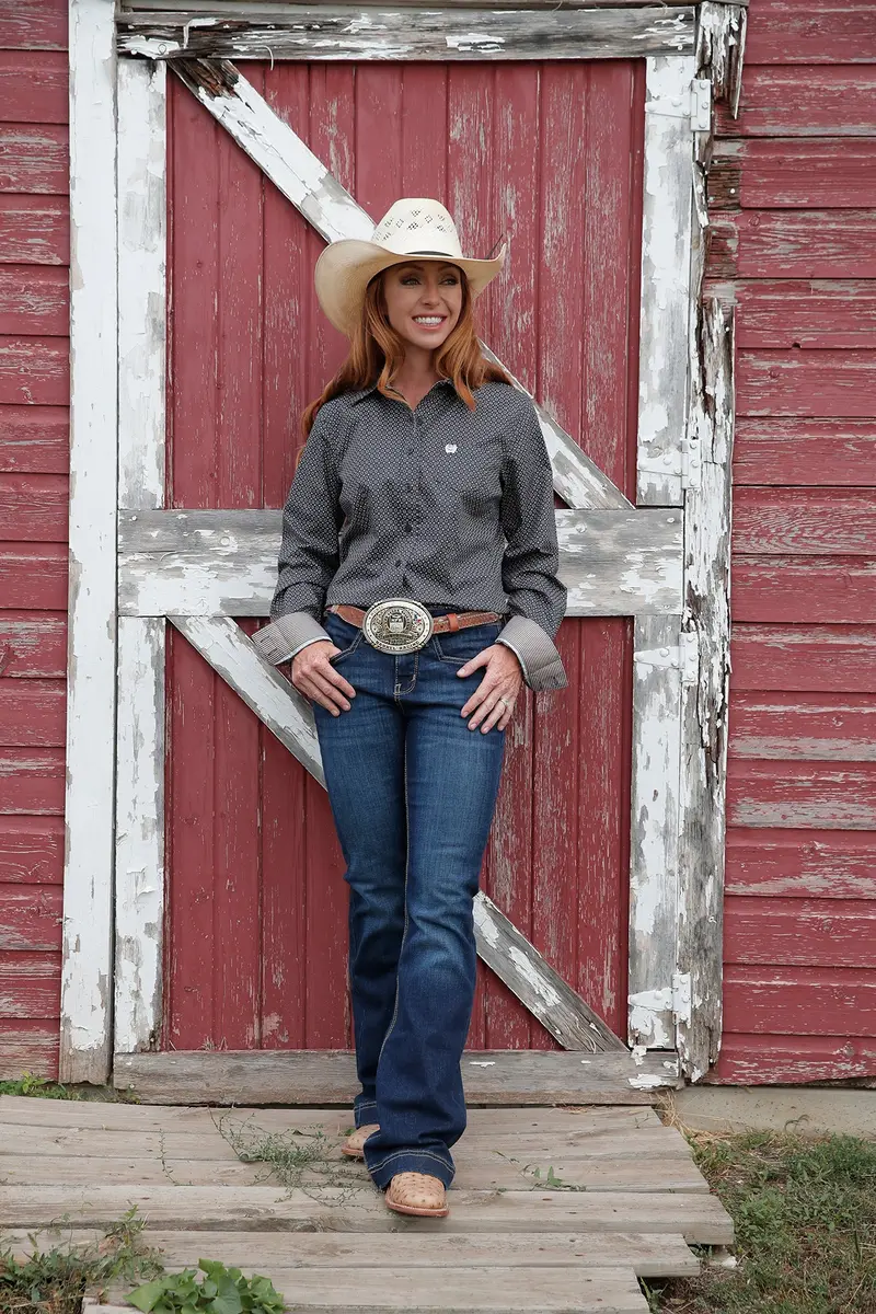 Cinch Women's Navy Geometric Print Button Down Shirt 1