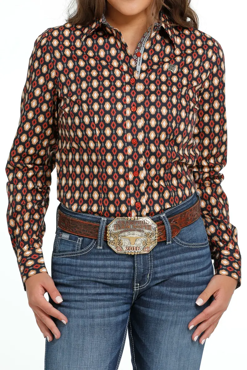 Cinch Women's Navy Southwestern Button Down Shirt 3