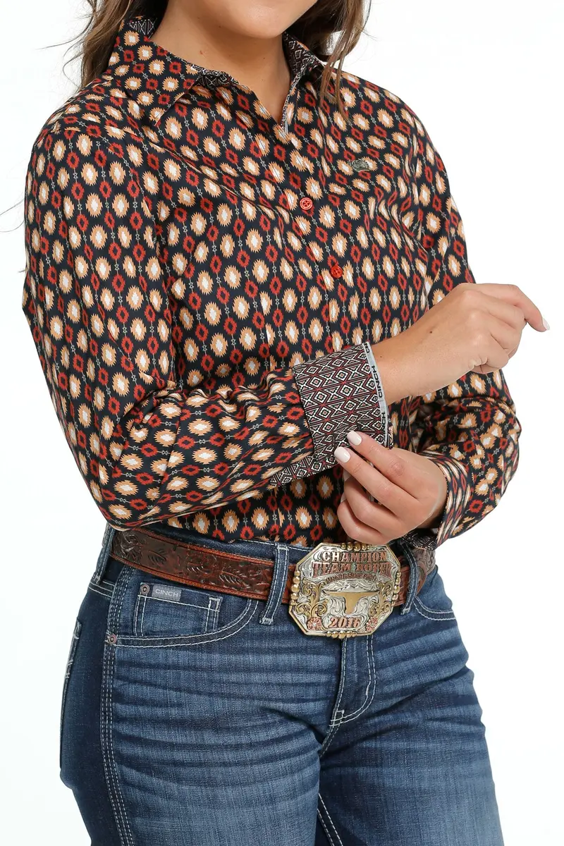 Cinch Women's Navy Southwestern Button Down Shirt 4