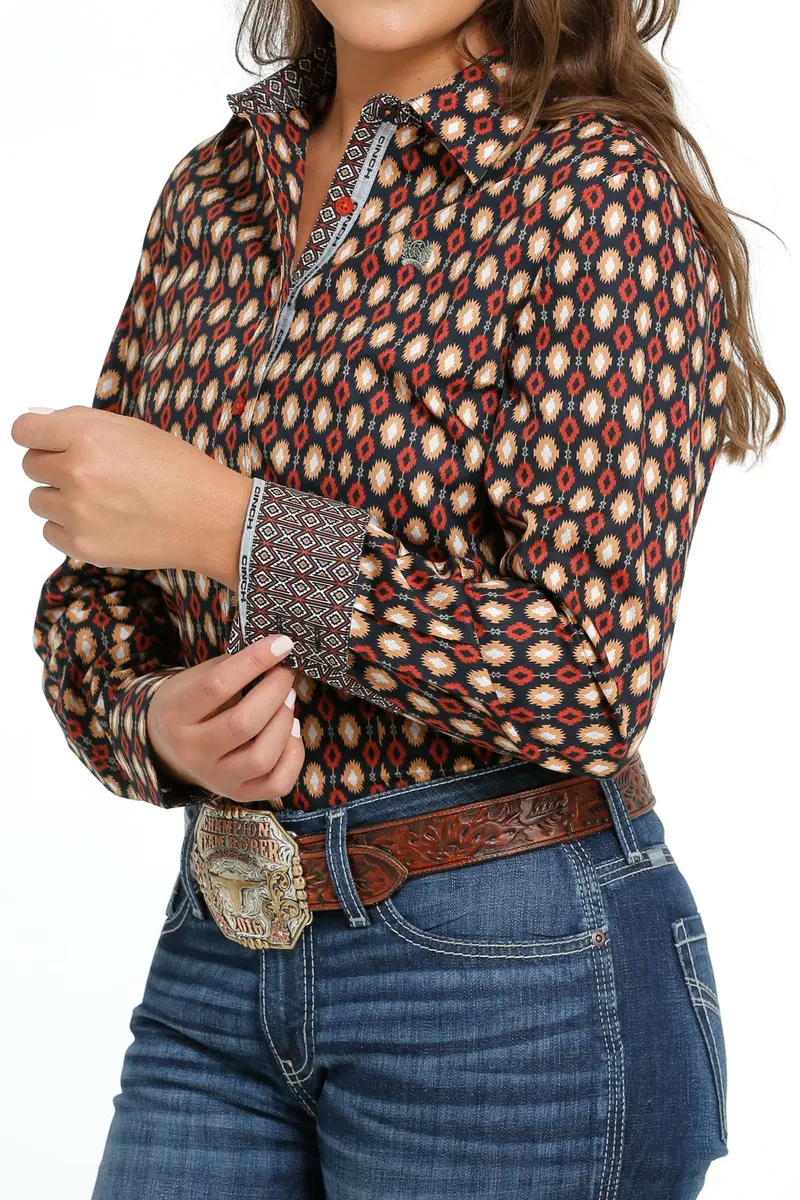 Cinch Women's Navy Southwestern Button Down Shirt 5