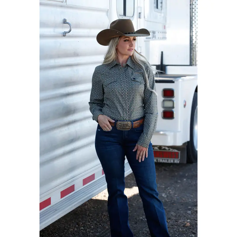 Cinch Women's Olive Snap Down Western Shirt 1