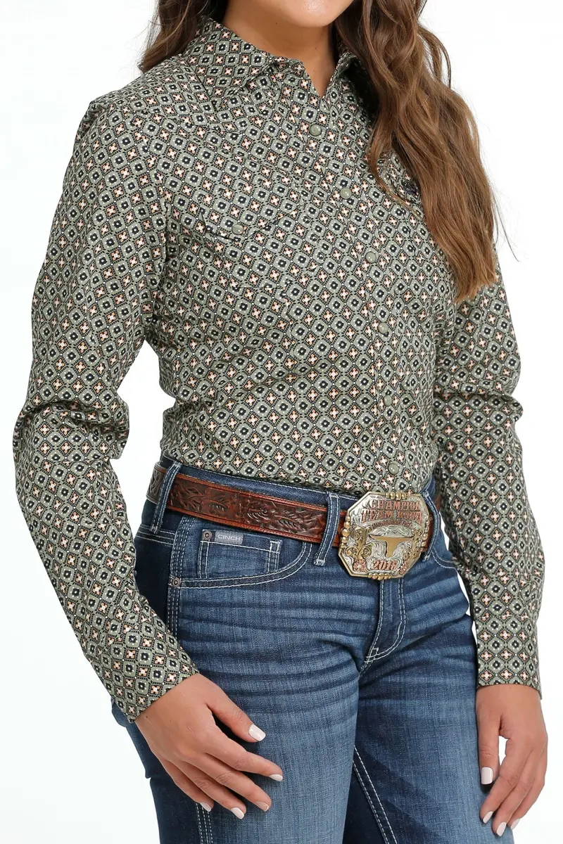 Cinch Women's Olive Snap Down Western Shirt 4