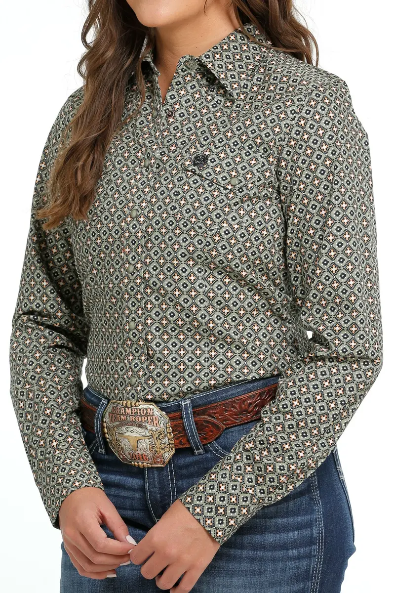 Cinch Women's Olive Snap Down Western Shirt 5
