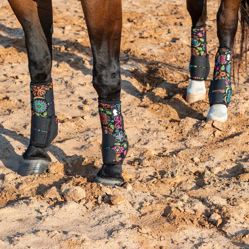 Classic Equine Full Set Legacy2 Support Boots-Neon Flower 1