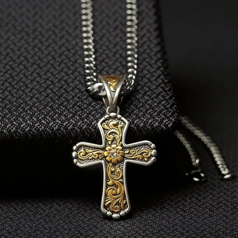 Clear Stone Cross Necklace 1