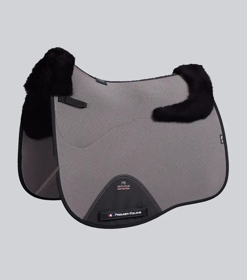 Close Contact Airtechnology Shockproof Wool Saddle Pad - Dressage Square Grey/Black Wool 1