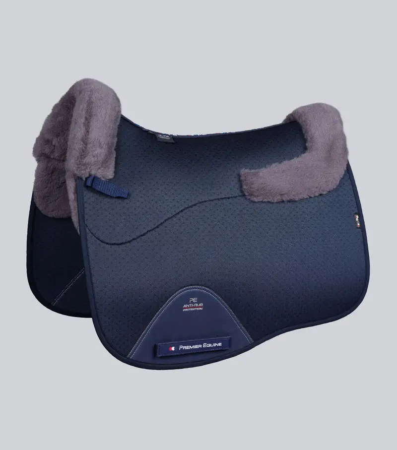 Close Contact Airtechnology Shockproof Wool Saddle Pad - Dressage Square Navy/Grey Wool 1