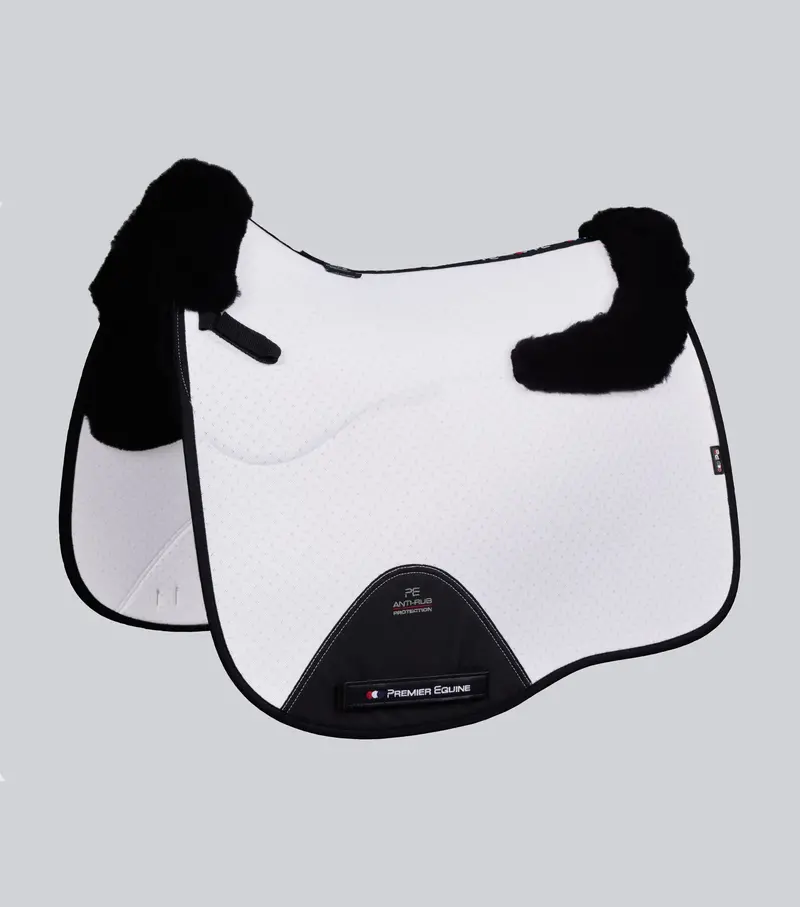 Close Contact Airtechnology Shockproof Wool Saddle Pad - Dressage Square White/Black Wool 1