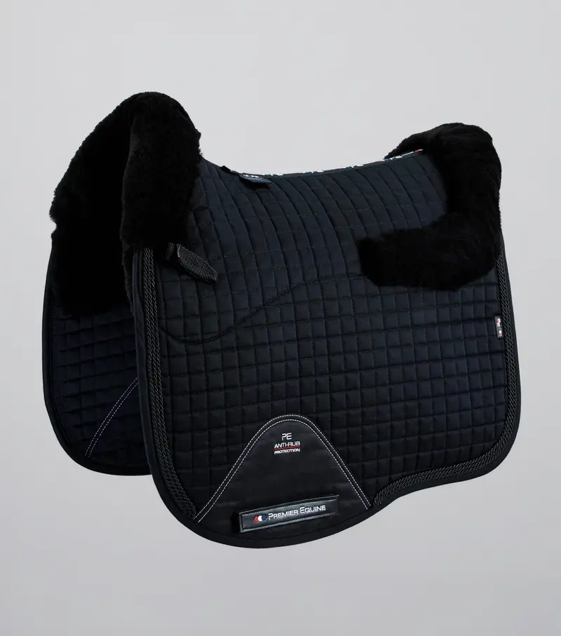 Close Contact Merino Wool European Saddle Pad - Dressage Square Black/Black Wool 1