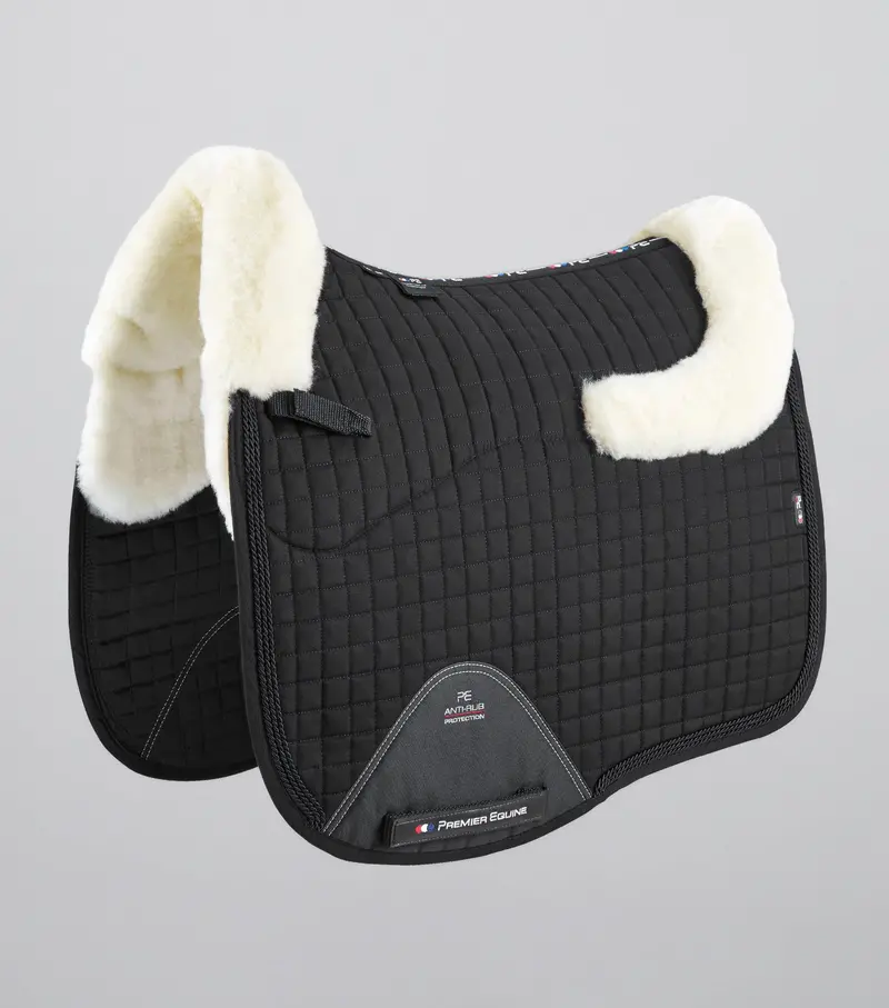 Close Contact Merino Wool European Saddle Pad - Dressage Square Black/Natural Wool 1